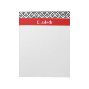 Bloc-note Damask noir Blanc #3 Red Name Monogram