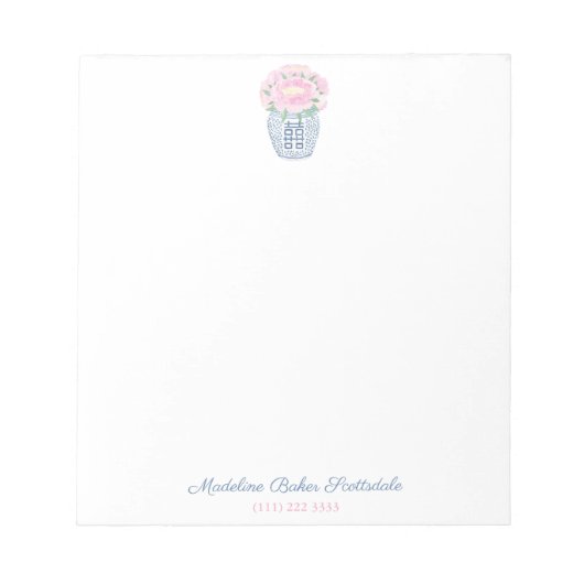 Bloc-note Dames Jar Ginger Peony Rose Raffinées (Devant)