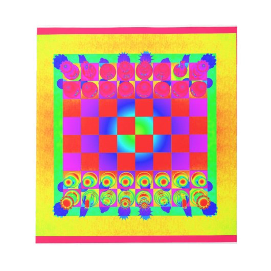 Bloc-note Damier et pièces d'échecs psychédéliques (Devant)