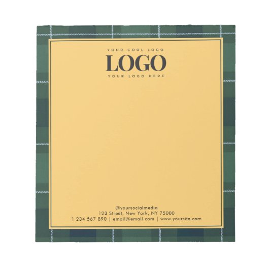 Bloc-note Dark Green Tartan Polo Plaid Business Logo Text (Devant)