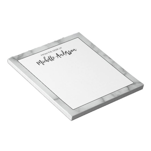 Bloc-note De la part de Faux Marbre Blanc Nom Élégant (Incliné)
