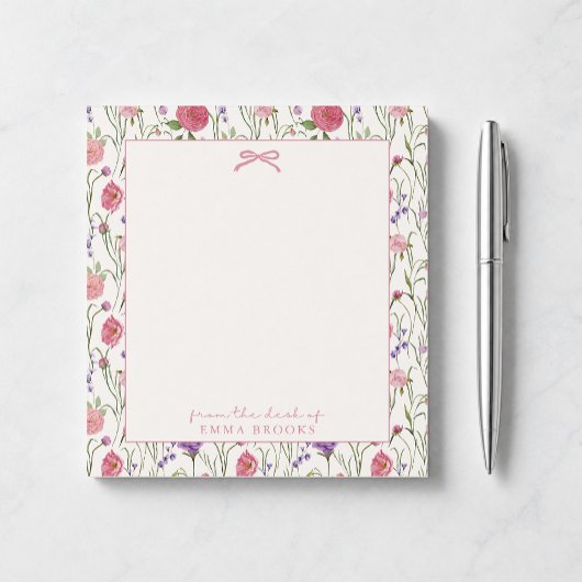 Bloc-note De la part de, Nœud rose, fond floral