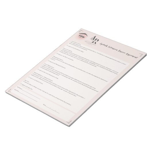 Bloc-note Décharge de responsabilité pour extension de cils  (Incliné)