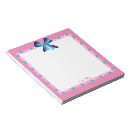 Bloc-note Décor bleu Bow rose Personnalisé (Incliné)