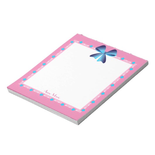 Bloc-note Décor bleu Bow rose Personnalisé (Tourné)