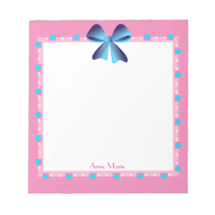 Bloc-note Décor bleu Bow rose Personnalisé