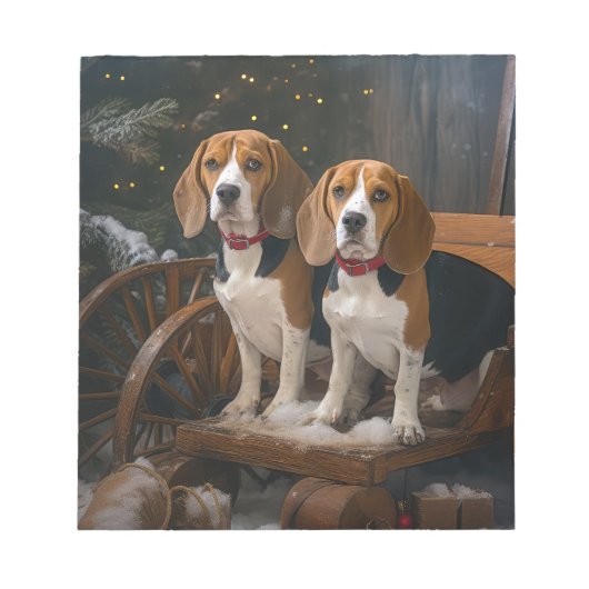 Bloc-note Décor de Noël beagle Snowy Sleigh (Devant)