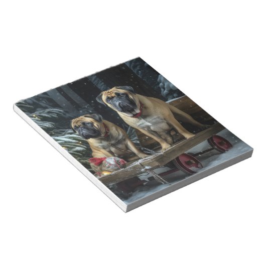 Bloc-note Décor de Noël Bullmastiff Snowy Sleigh (Incliné)