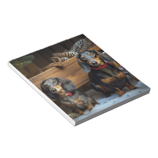 Bloc-note Décor de Noël Dachshund Snowy Sleigh (Incliné)