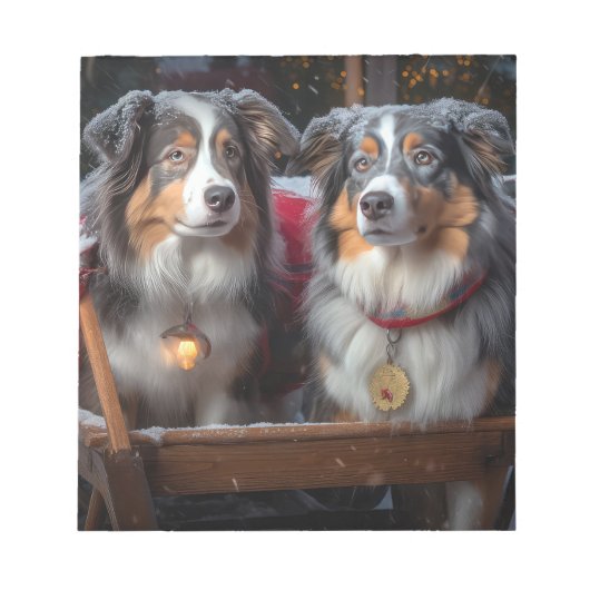 Bloc-note Décor de Noël du berger australien Snowy Sleigh (Devant)