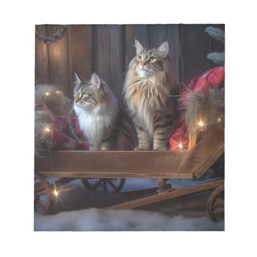 Bloc-note Décor de Noël du Maine Coon Snowy Sleigh (Devant)