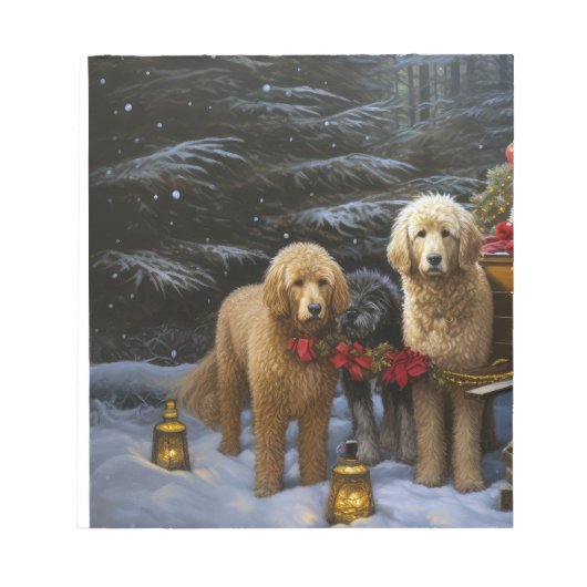 Bloc-note Décor de Noël Goldendoodle Snowy Sleigh (Devant)