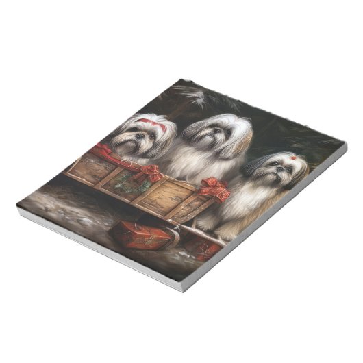 Bloc-note Décor de Noël Lhasa Apso Snowy Sleigh (Tourné)