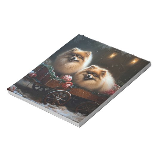 Bloc-note Décor de Noël Poméranien Snowy Sleigh (Tourné)