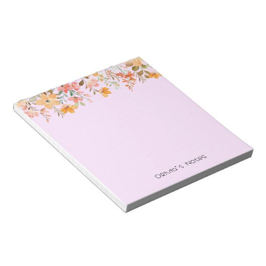 Bloc-note dégradé de fleurs rose Nom personnalisé (Incliné)