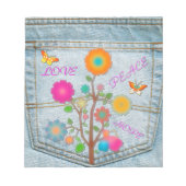Bloc-note Denim Back Fleurs de poche Paix Aimer Espoir (Devant)