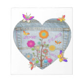 Bloc-note Denim Pocket Fleurs cardiaques Papillons (Devant)