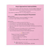 Bloc-note  Dental Post Op Instructions Notepad (Implant) (Devant)