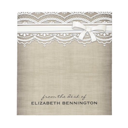 Bloc-note Dentelle et burlap rustiques Personnalisés Pour Fa (Devant)