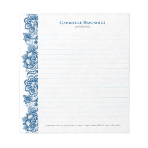 Bloc-note Dentelle fleurie vintage bleue
