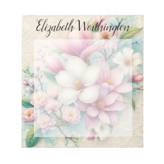 Bloc-note Dentelle monogramme fleur de magnolia rose violet