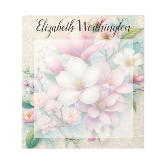 Bloc-note Dentelle monogramme fleur de magnolia rose violet (Devant)