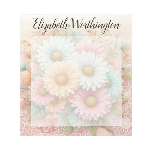 Bloc-note Dentelle monogramme fleurs roses blanches bleues m (Devant)
