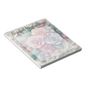 Bloc-note Dentelle monogramme florale roses roses bleues vio (Incliné)