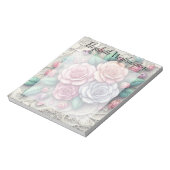 Bloc-note Dentelle monogramme florale roses roses bleues vio (Tourné)