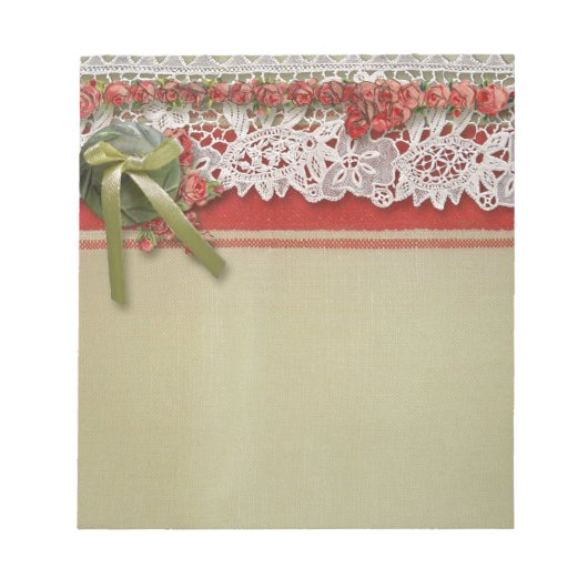 Bloc-note Dentelle Rose Antique Rouge Rustique Burlap Victor (Devant)