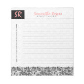 Bloc-note Dentelles florales noires et Damas blanches monogr (Devant)