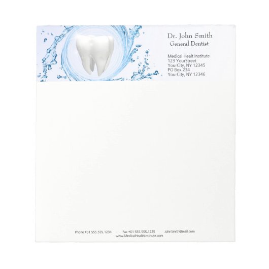 Bloc-note Dentiste Dental Dental Dental Water Professionnel (Devant)