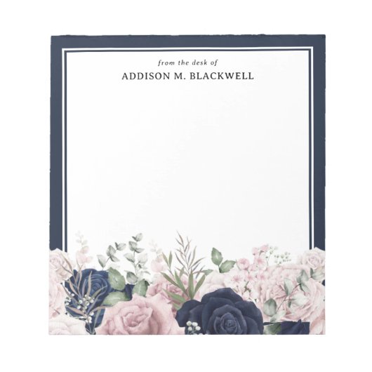 Bloc-note Des Roses Bleus De La Marine Rosée Du Bureau De (Devant)