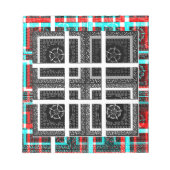 Bloc-note Design graphique À damiers noir, blanc et rouge (Devant)