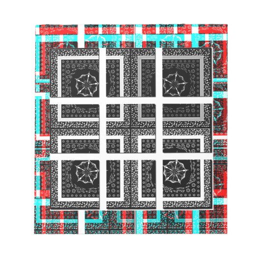 Bloc-note Design graphique À damiers noir, blanc et rouge (Devant)