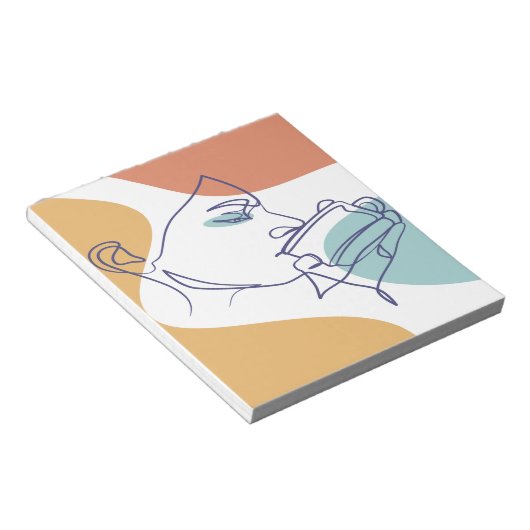 Bloc-note dessin d'art affiche d'une femme buvant du café (Incliné)