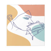 Bloc-note dessin d'art affiche d'une femme buvant du café (Devant)