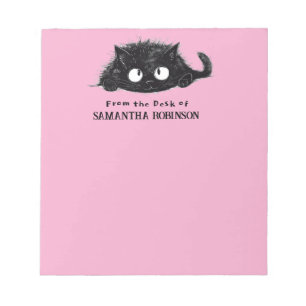 Bloc-note Dessin de chat noir mignon (Pink Bkgrd) Personnali