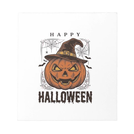 Bloc-note Dessin de gravure de citrouille joyeux Halloween v (Devant)