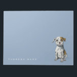 Bloc-note Dessin Pit Bull Puppy | Ajouter Votre Nom<br><div class="desc">Ce travail a été fait avec le dessin au crayon et puis coloré numériquement avec le conte et le pastel. C'est un dessin d'un pit bull chiot assis avec un sourire sur son visage. Il a un regard très doux sur le visage. Il est blanc avec des motifs bronzés.</div>