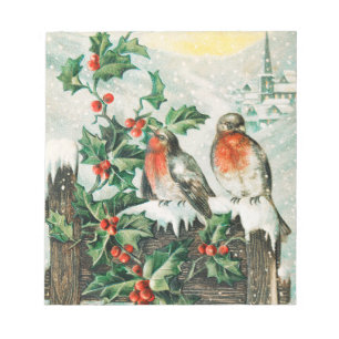 Bloc-note Deux robins on a fence in the snow