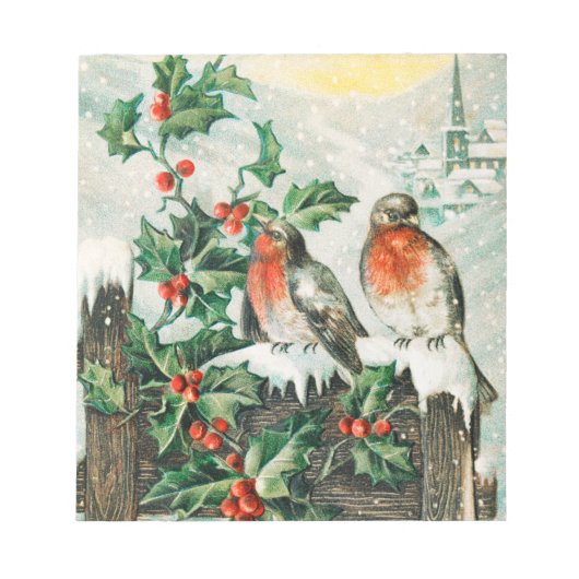 Bloc-note Deux robins on a fence in the snow (Devant)