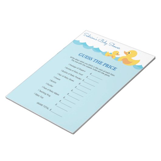 Bloc-note Devinez Le Prix Caoutchouc Baby shower Jeu (Incliné)