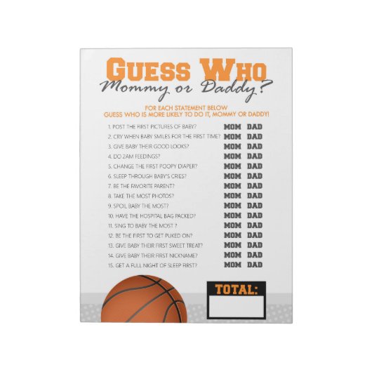 Bloc-note Devinez Qui Basketball Baby shower Pack de jeu (Tourné)