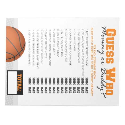 Bloc-note Devinez Qui Basketball Baby shower Pack de jeu (Devant)