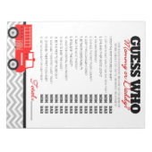 Bloc-note Devinez Qui Firetruck Baby shower Game Pack (Devant)