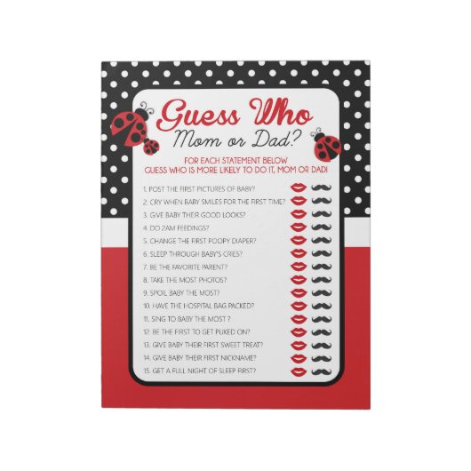 Bloc-note Devinez qui Ladybug Baby shower Game Pack (Tourné)