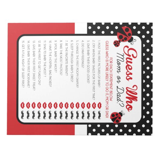 Bloc-note Devinez qui Ladybug Baby shower Game Pack (Devant)