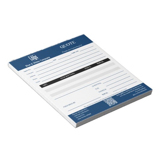 Bloc-note Devis de service professionnel de base bleu entrep (Incliné)