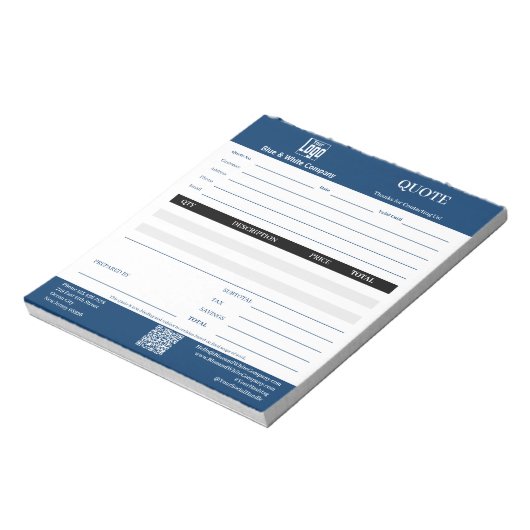 Bloc-note Devis de service professionnel de base bleu entrep (Tourné)